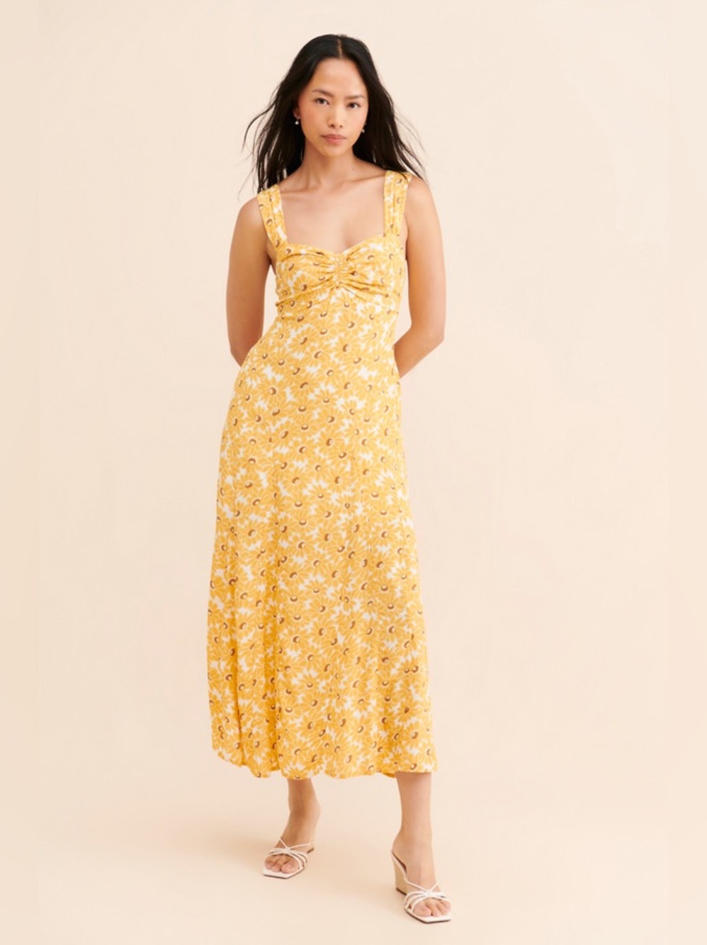 Free People Rosalee Midi Dress Yellow Floral Cutout Small NWOT